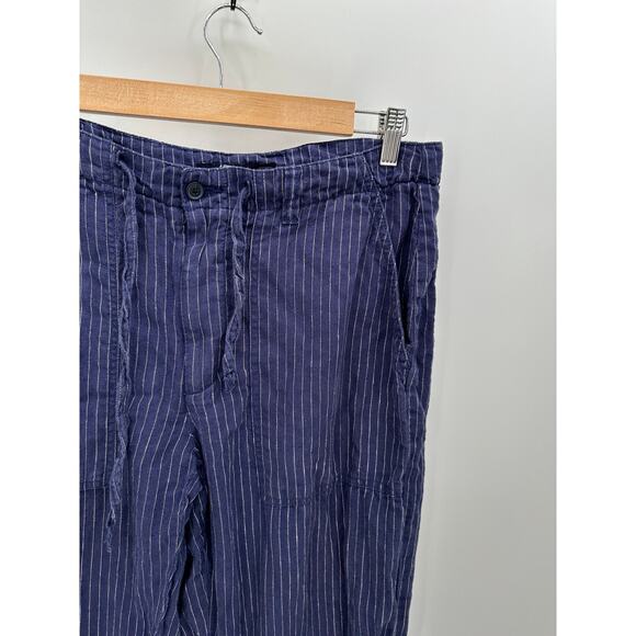 Tommy Hilfiger Striped Linen Blend Pants Drawstring Waist Casual Trousers Large - Picture 4 of 8